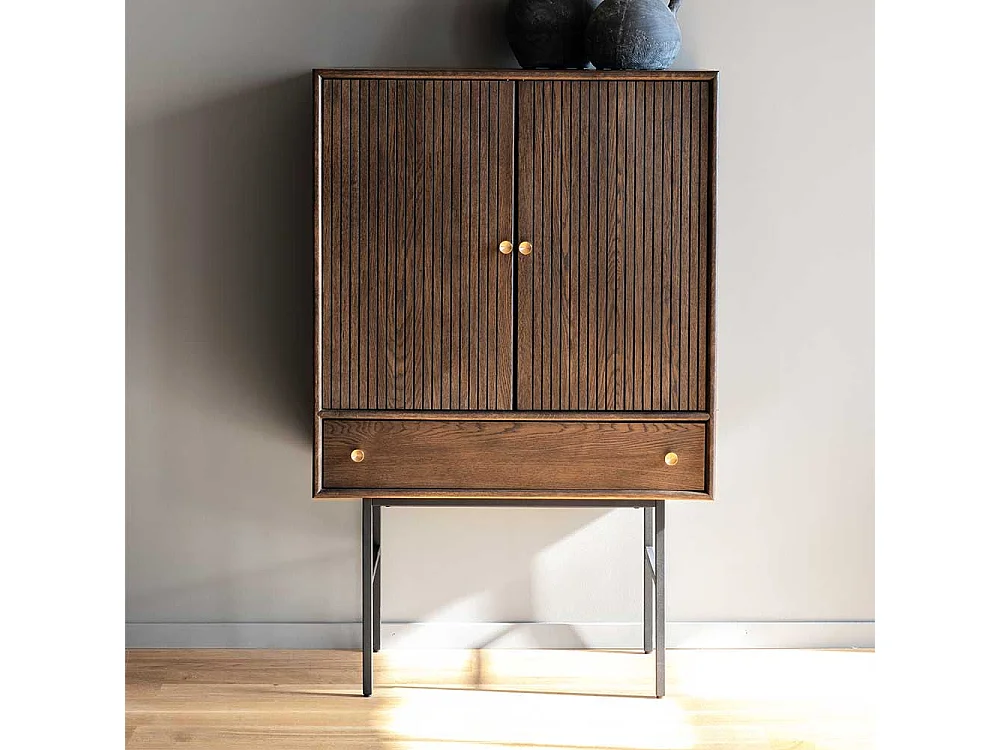 Vertiko in Eiche dunkel und Schwarz Retrostil