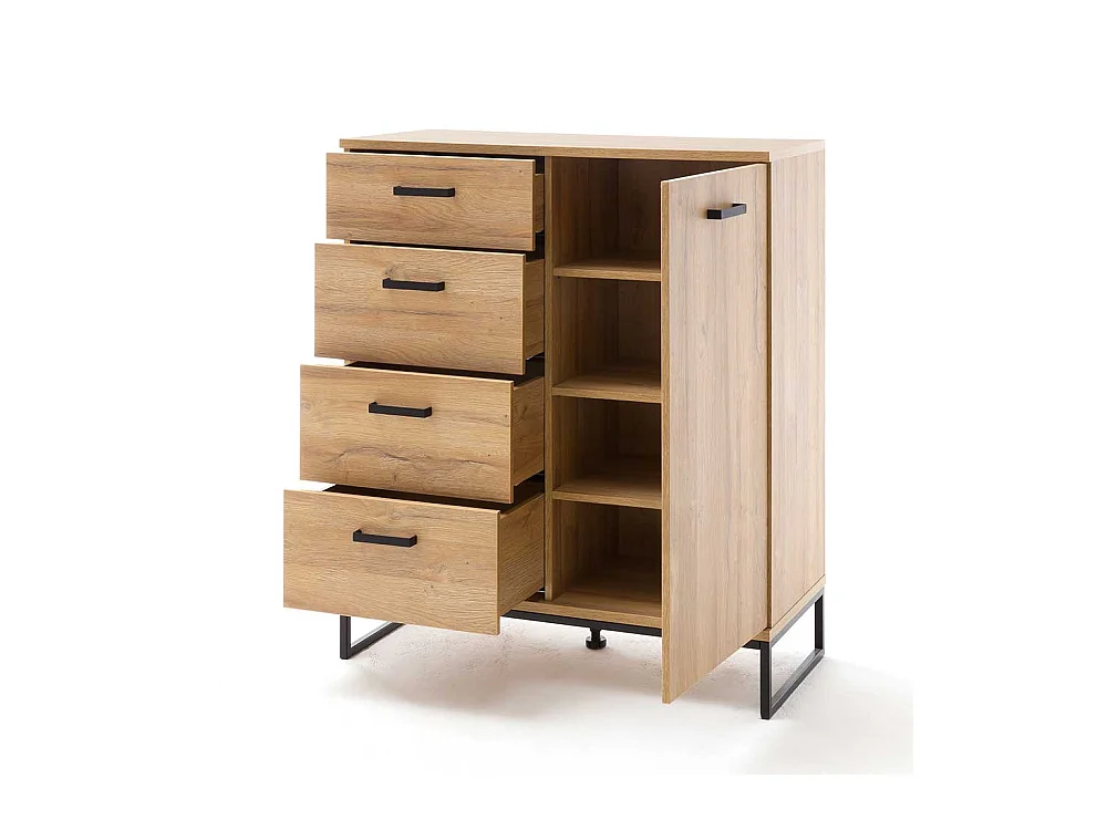 Dielenkommode in Wildeichefarben und Schwarz vier Schubladen