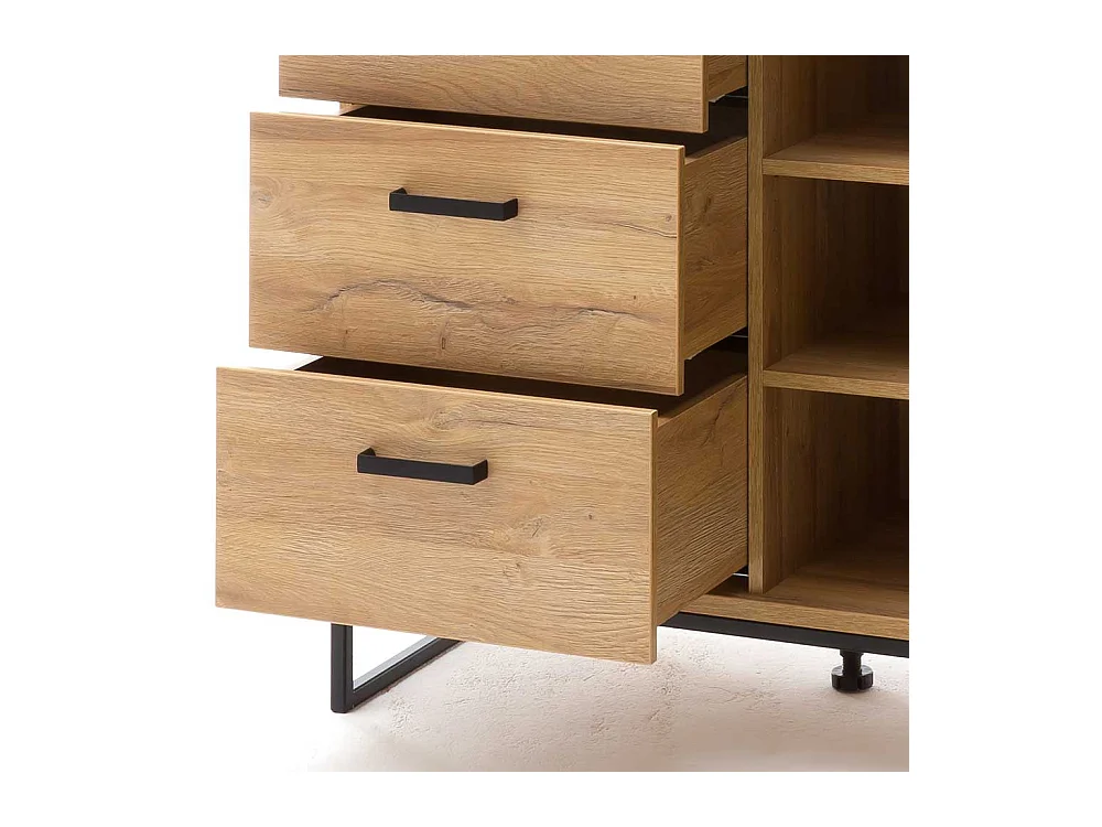 Dielenkommode in Wildeichefarben und Schwarz vier Schubladen