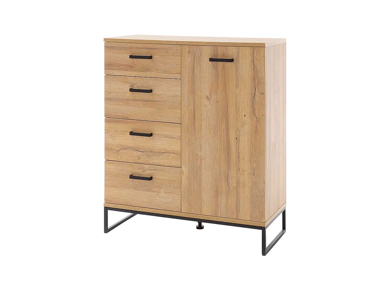 Dielenkommode in Wildeichefarben und Schwarz vier Schubladen