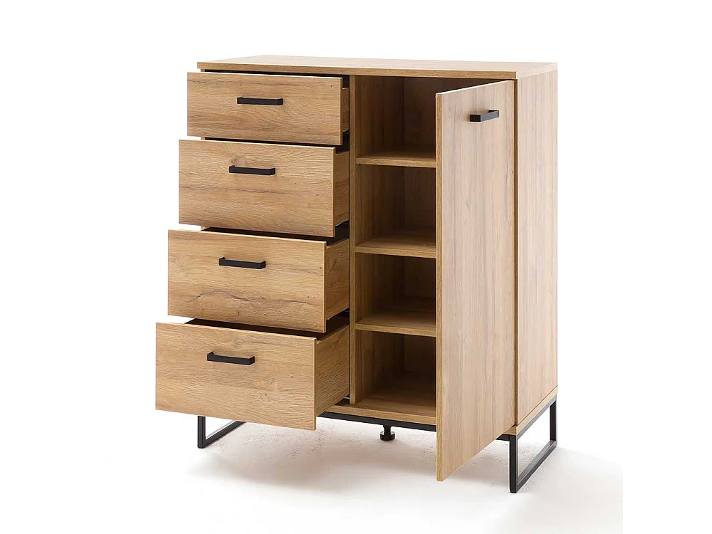 Dielenkommode in Wildeichefarben und Schwarz vier Schubladen