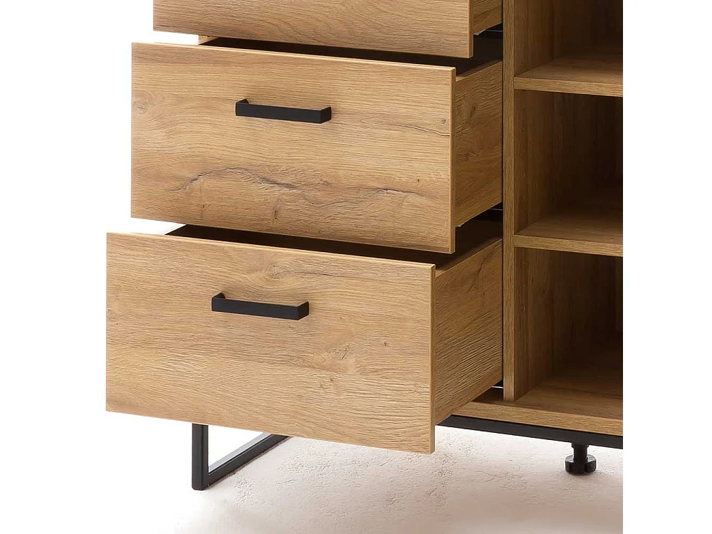 Dielenkommode in Wildeichefarben und Schwarz vier Schubladen