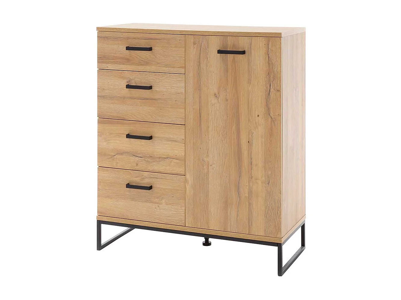 Dielenkommode in Wildeichefarben und Schwarz vier Schubladen