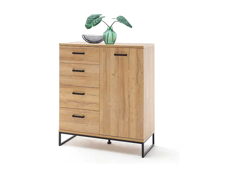 Dielenkommode in Wildeichefarben und Schwarz vier Schubladen