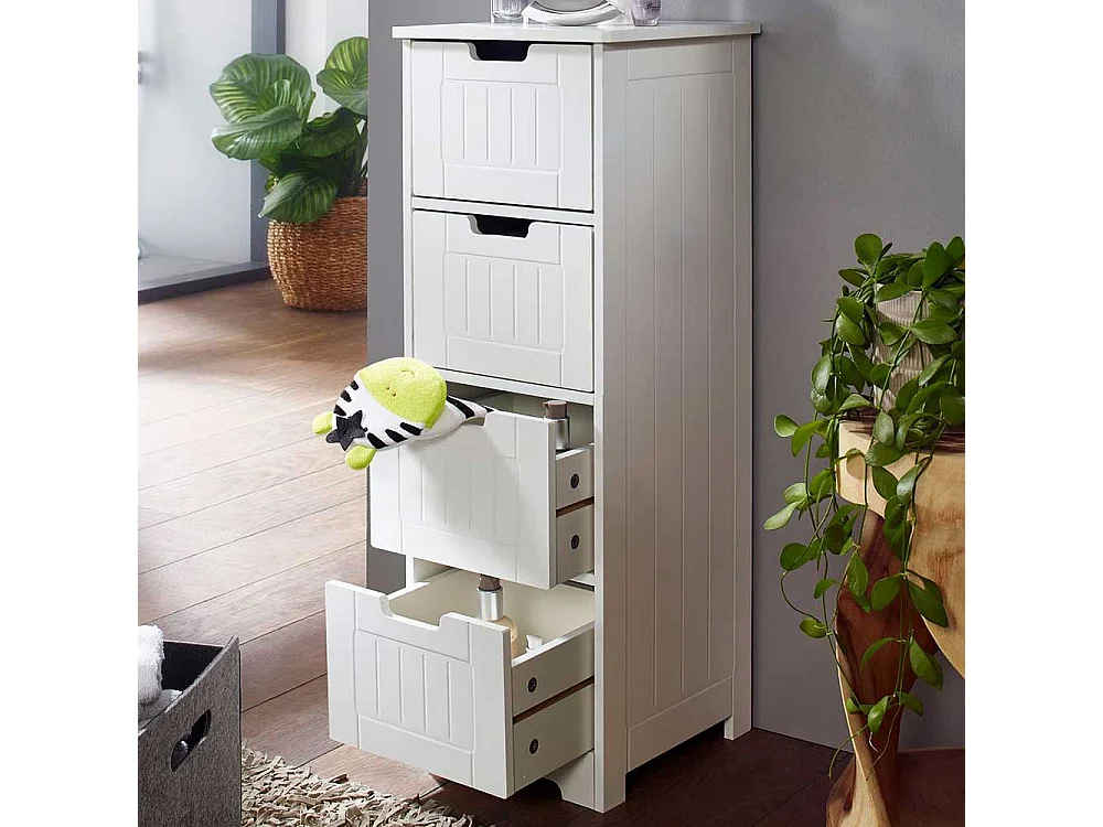 Badkommode weiss mit vier Schubladen Landhausstil