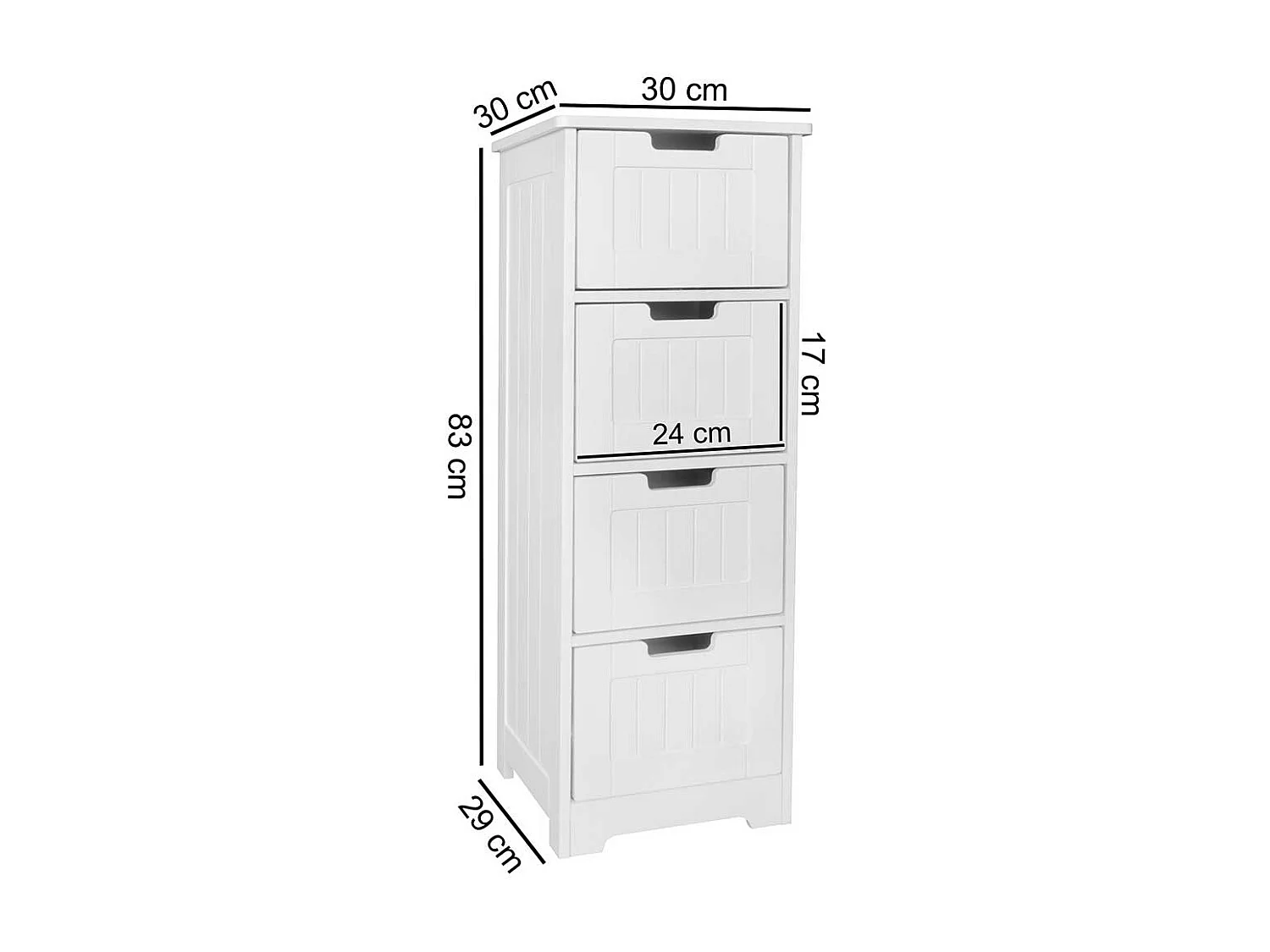 Badkommode weiss mit vier Schubladen Landhausstil