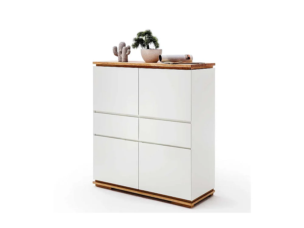 Griffloses Highboard in Weiß Asteiche Massivholz