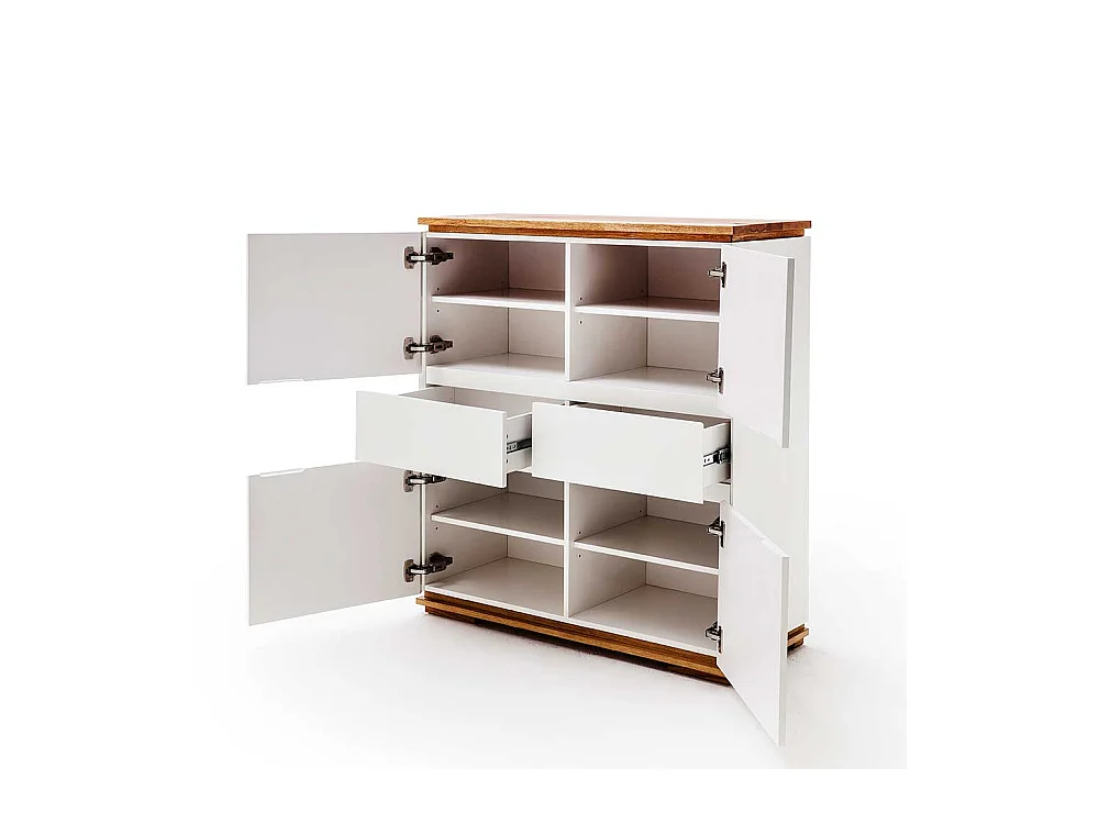 Griffloses Highboard in Weiß Asteiche Massivholz