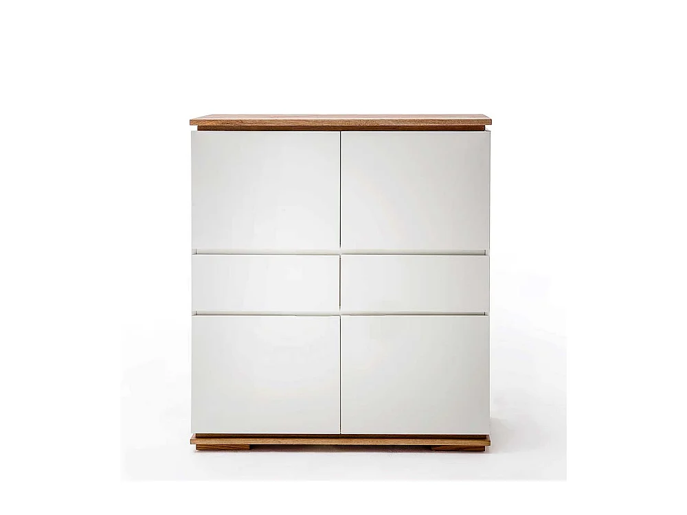 Griffloses Highboard in Weiß Asteiche Massivholz