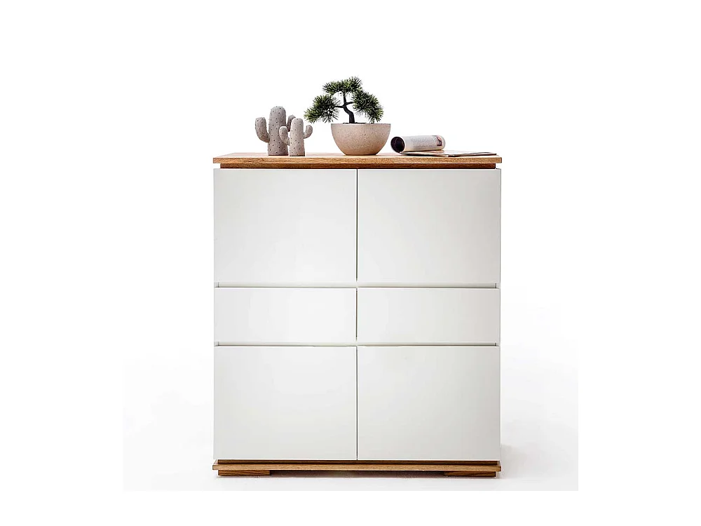 Griffloses Highboard in Weiß Asteiche Massivholz