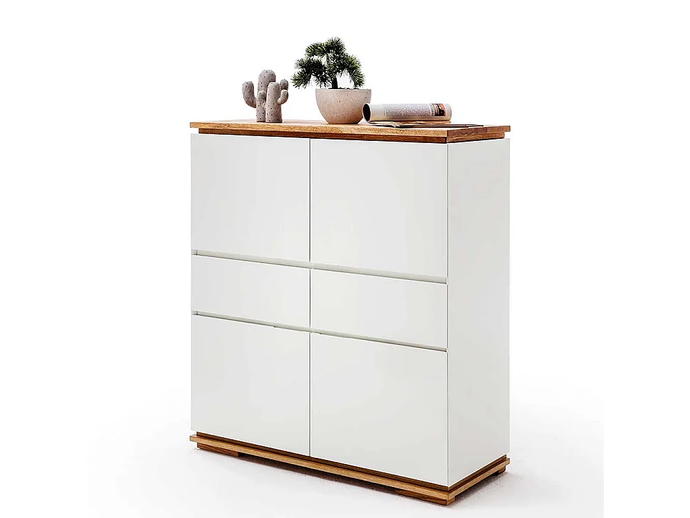 Griffloses Highboard in Weiß Asteiche Massivholz