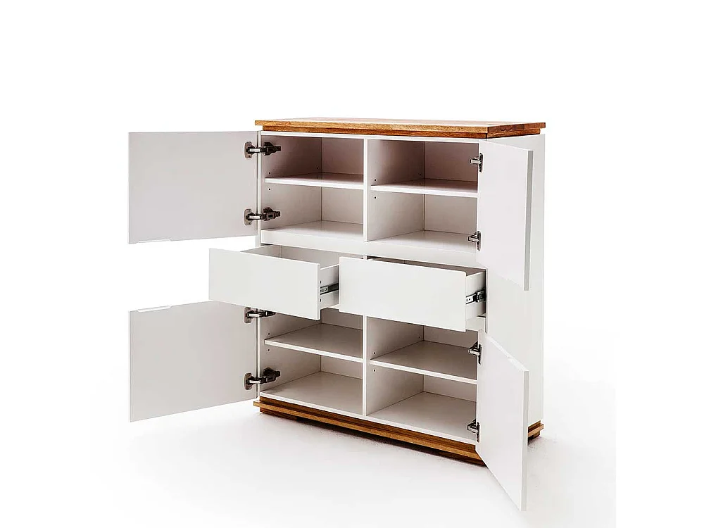 Griffloses Highboard in Weiß Asteiche Massivholz