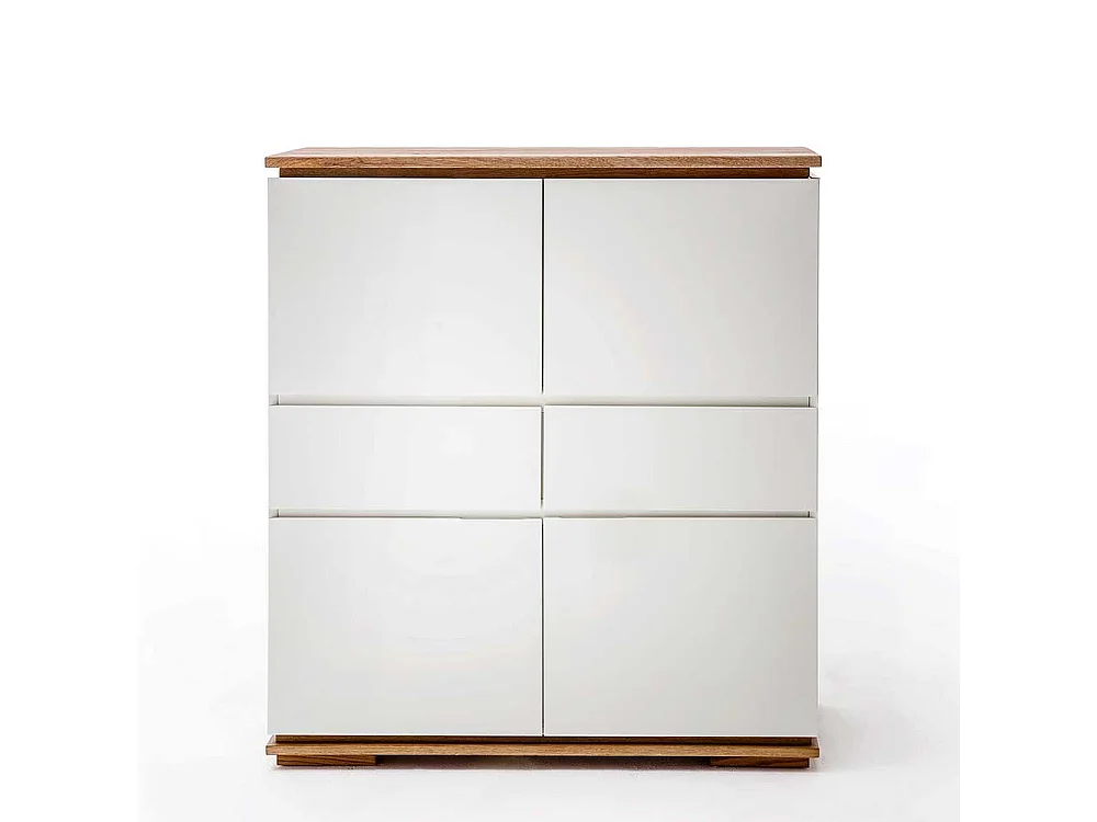 Griffloses Highboard in Weiß Asteiche Massivholz