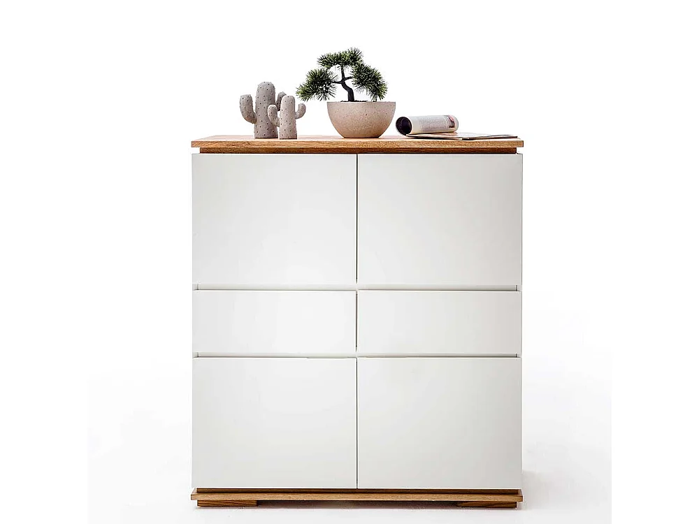 Griffloses Highboard in Weiß Asteiche Massivholz