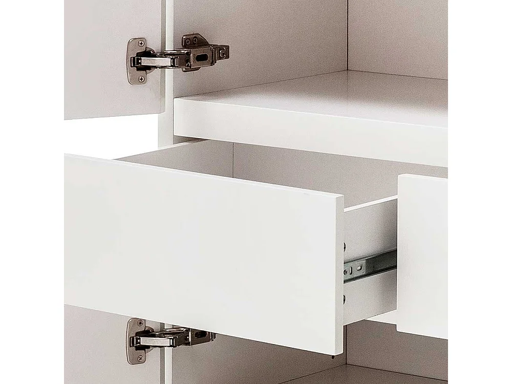 Griffloses Highboard in Weiß Asteiche Massivholz