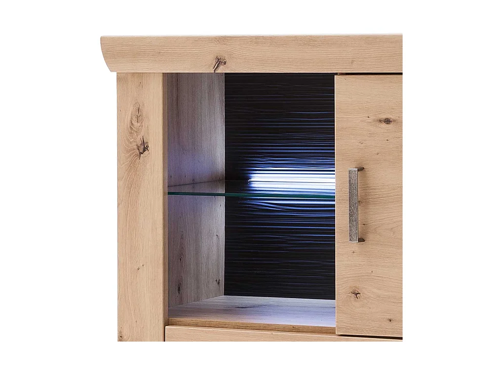 Wohnzimmer Highboard in Eiche Optik und Anthrazit Flaschenfach