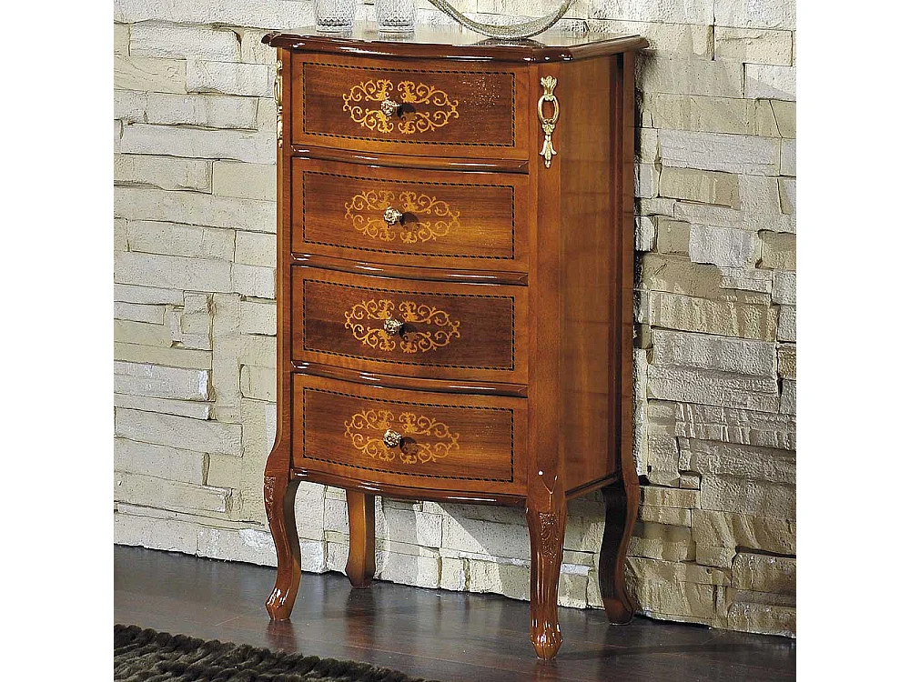 Schubladenkommode im Barock Look Nussbaum furniert