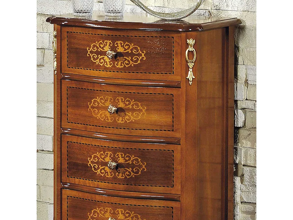 Schubladenkommode im Barock Look Nussbaum furniert