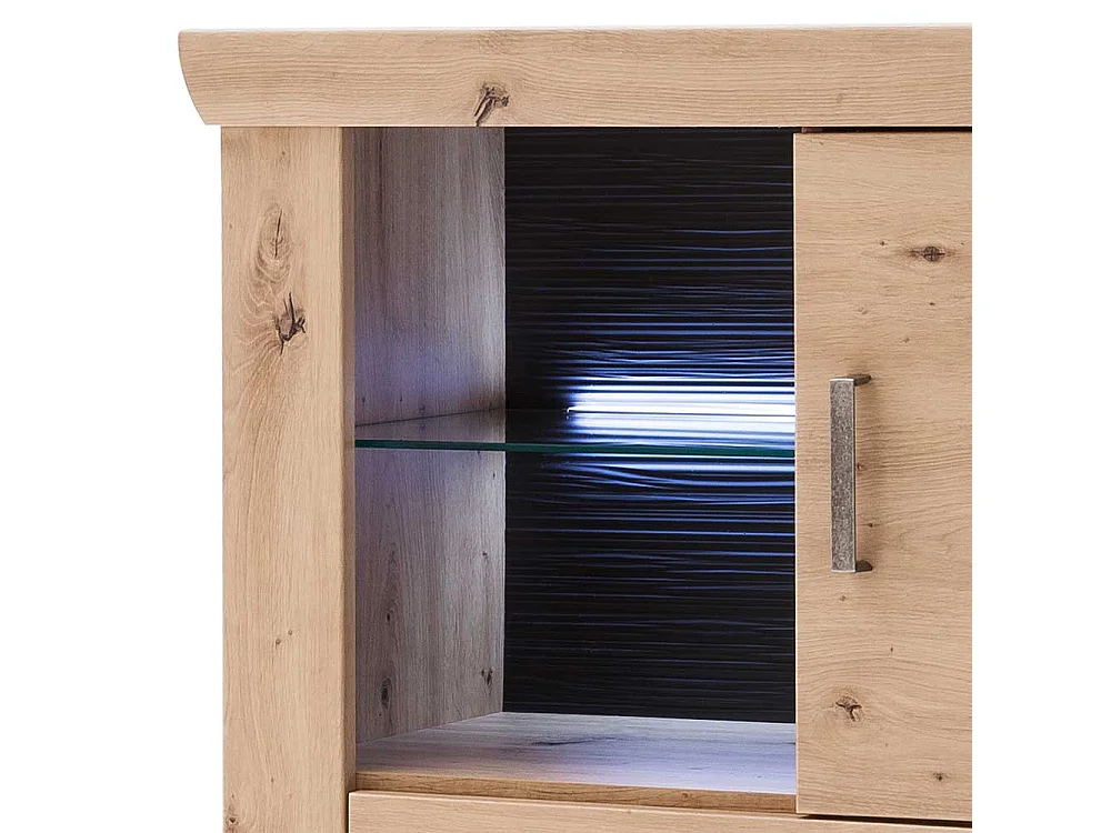 Wohnzimmer Highboard in Eiche Optik und Anthrazit Flaschenfach