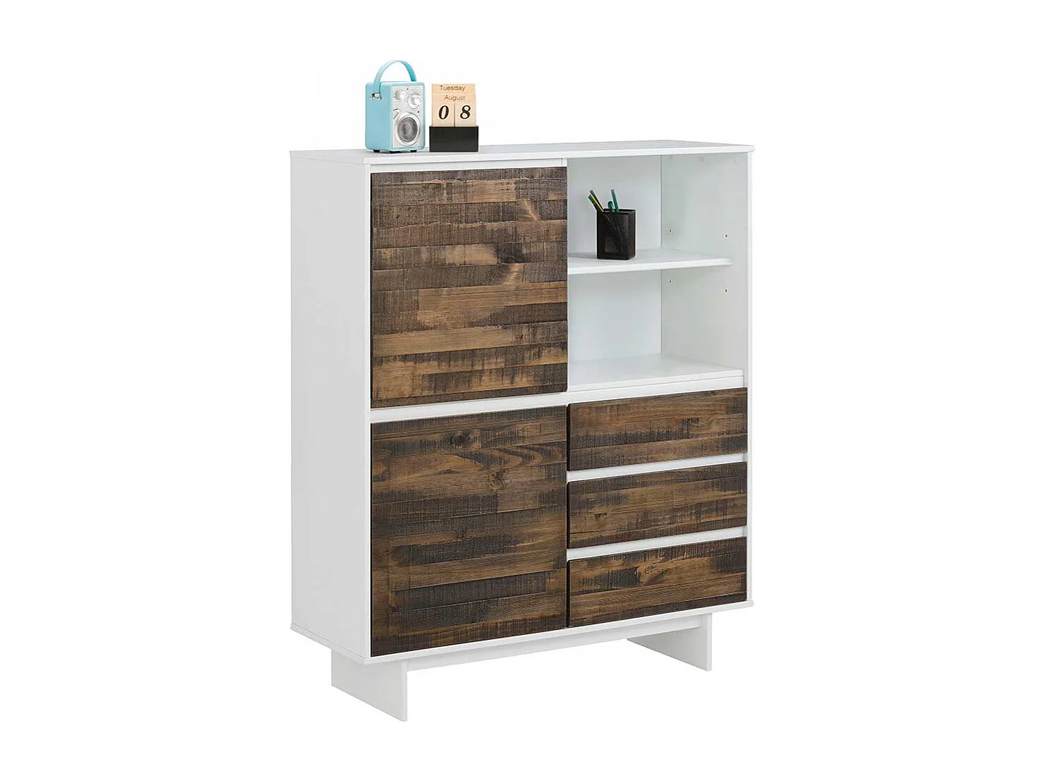 Flurkommode in Weiß und Kiefer dunkel 100 cm breit