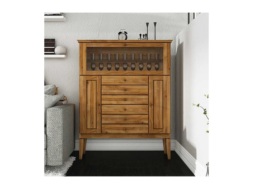 Esszimmer Highboard mit Glasklappe Wildeiche Massivholz