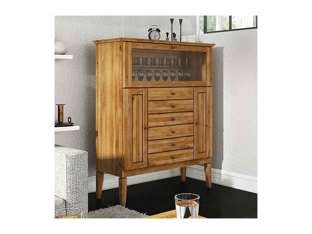 Esszimmer Highboard mit Glasklappe Wildeiche Massivholz