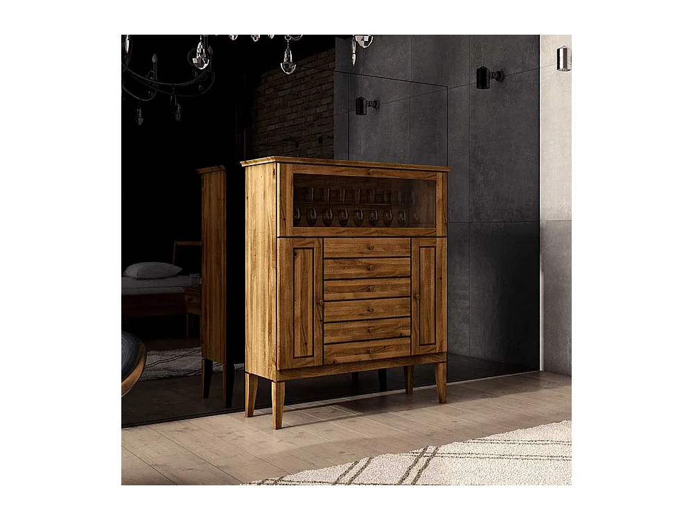 Esszimmer Highboard mit Glasklappe Wildeiche Massivholz