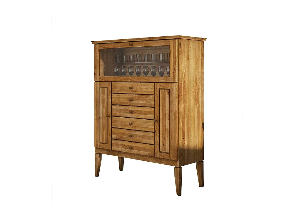 Esszimmer Highboard mit Glasklappe Wildeiche Massivholz