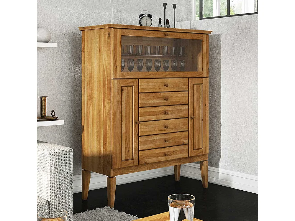Esszimmer Highboard mit Glasklappe Wildeiche Massivholz