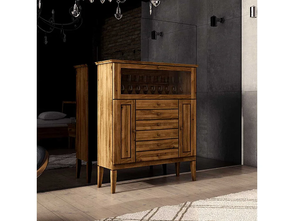 Esszimmer Highboard mit Glasklappe Wildeiche Massivholz