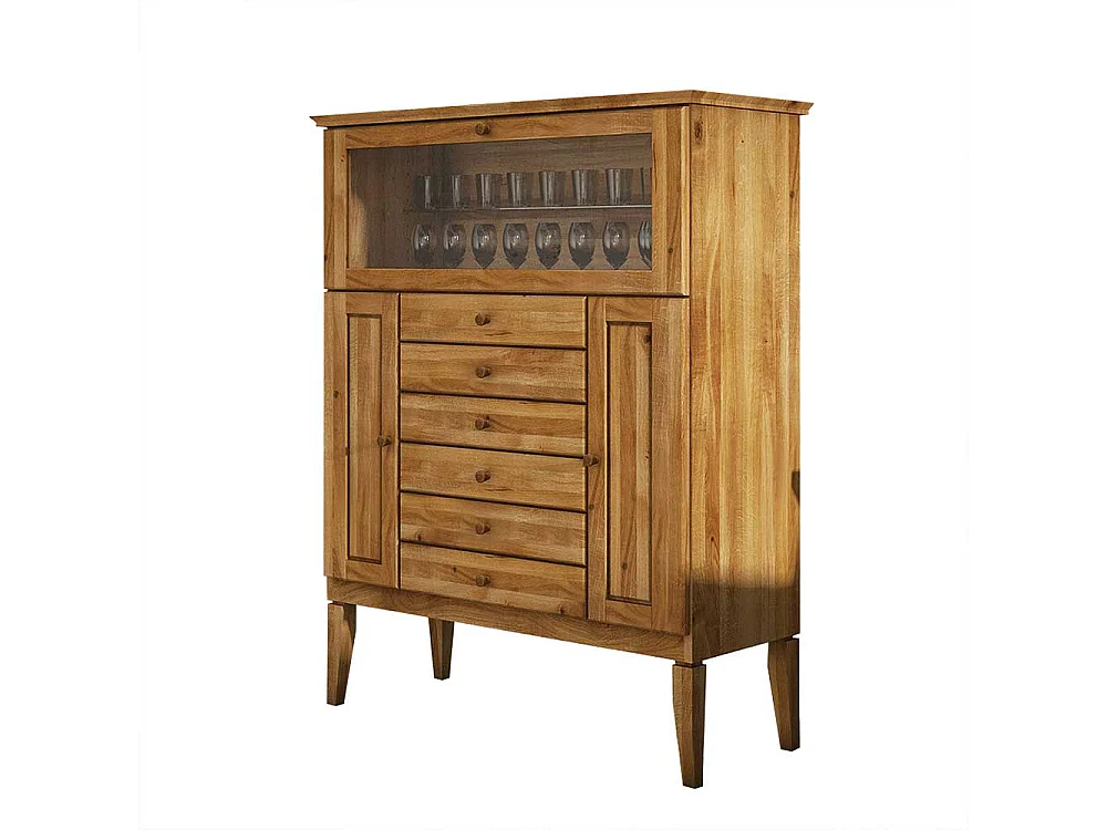 Esszimmer Highboard mit Glasklappe Wildeiche Massivholz