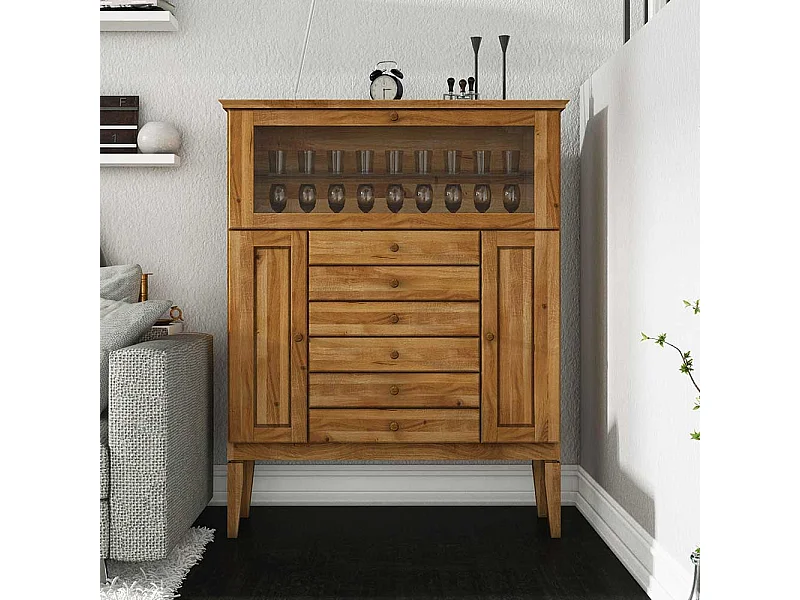 Esszimmer Highboard mit Glasklappe Wildeiche Massivholz