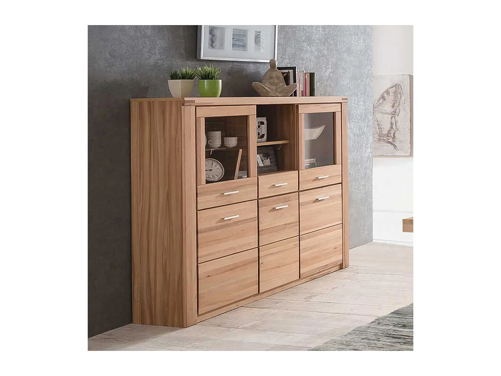 Esszimmer Highboard aus Kernbuche teilmassiv und Glas 140 cm hoch