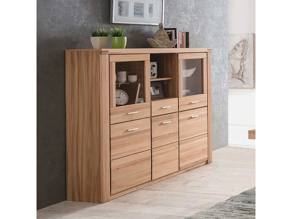 Esszimmer Highboard aus Kernbuche teilmassiv und Glas 140 cm hoch