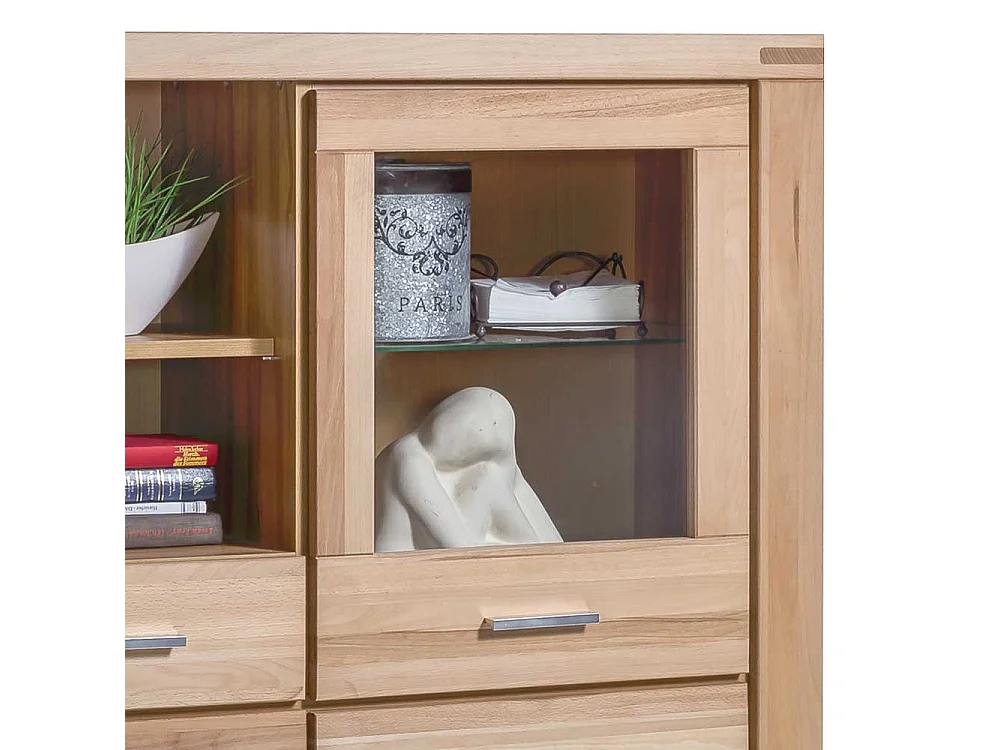 Esszimmer Highboard aus Kernbuche teilmassiv und Glas 140 cm hoch