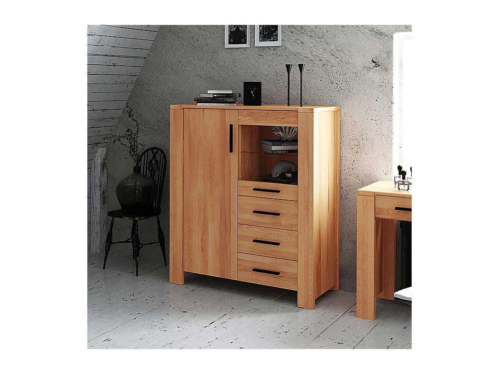 Wohnzimmer Highboard aus Kernbuche Massivholz mit Glastür