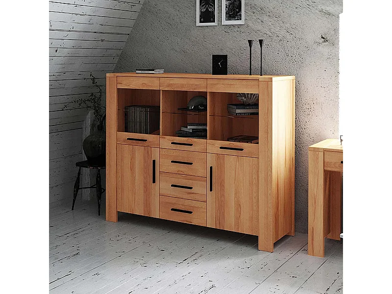 Kernbuche Highboard massiv geölt mit Glastüren