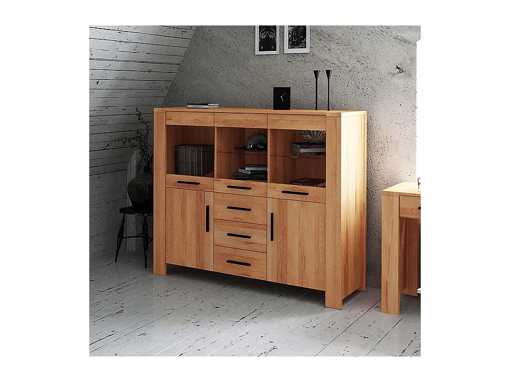 Kernbuche Highboard massiv geölt mit Glastüren