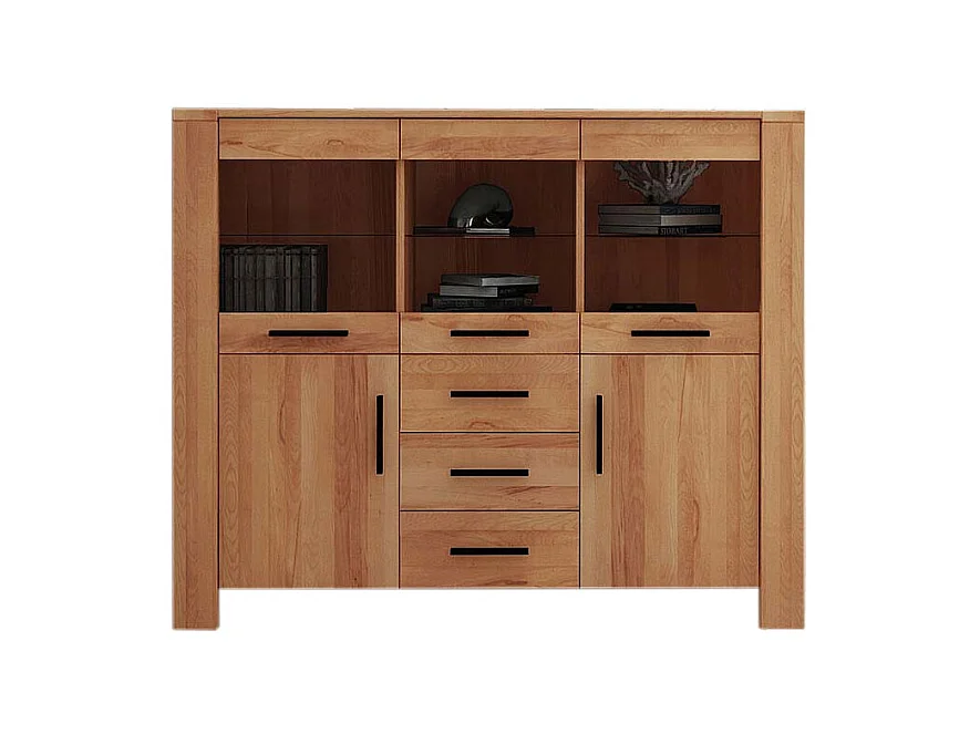 Kernbuche Highboard massiv geölt mit Glastüren