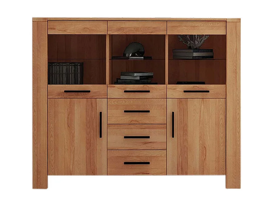 Kernbuche Highboard massiv geölt mit Glastüren