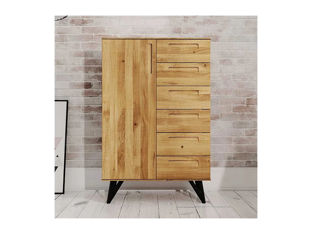 Highboard aus Wildeiche Massivholz und Stahl 140 cm hoch