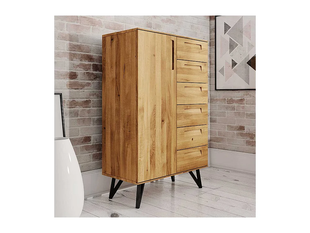 Highboard aus Wildeiche Massivholz und Stahl 140 cm hoch