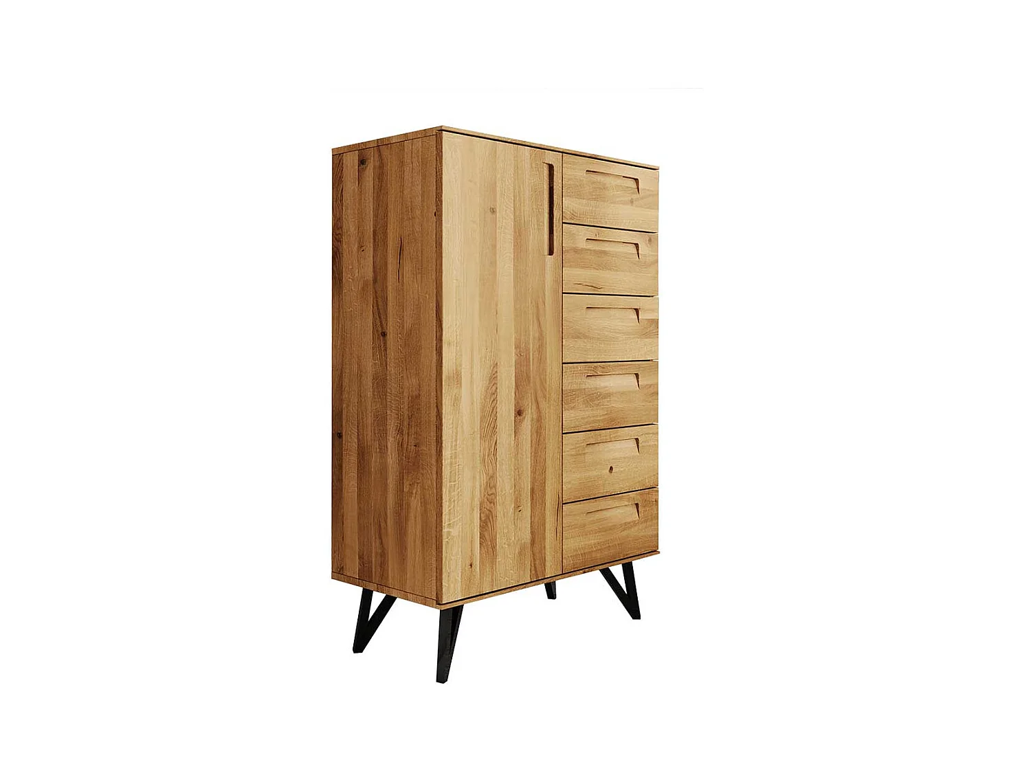 Highboard aus Wildeiche Massivholz und Stahl 140 cm hoch