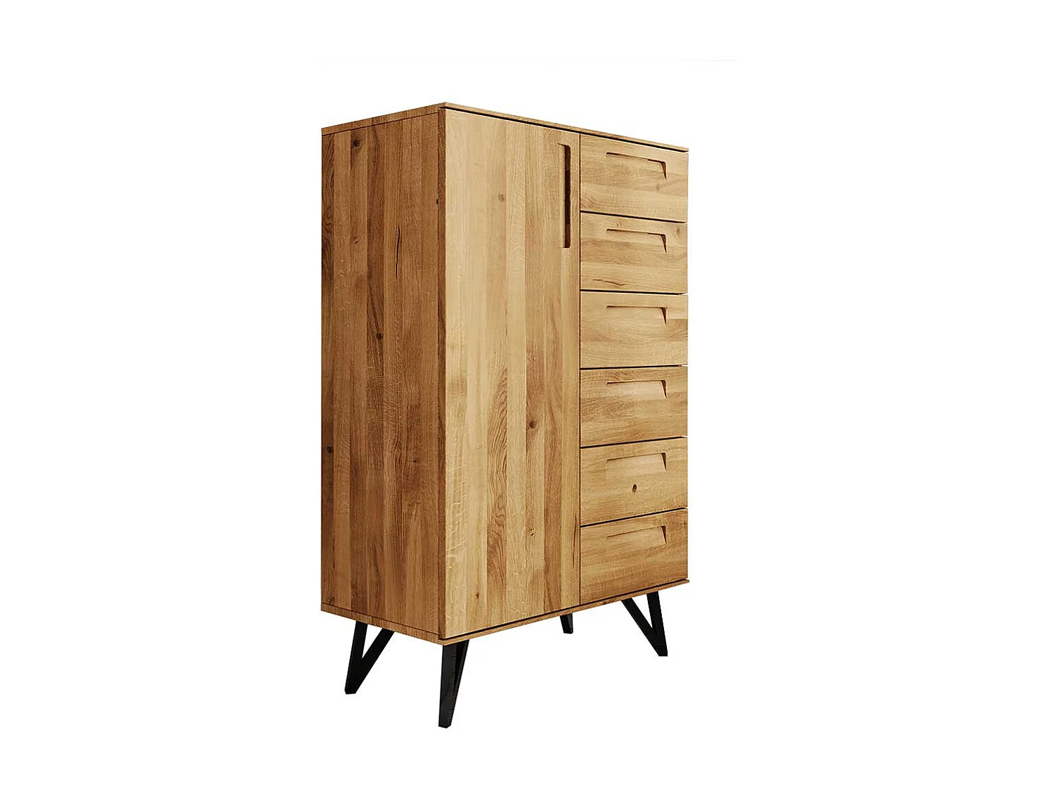 Highboard aus Wildeiche Massivholz und Stahl 140 cm hoch
