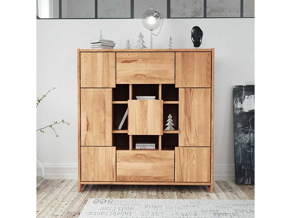 Wohnzimmer Highboard aus Kernbuche Massivholz modern