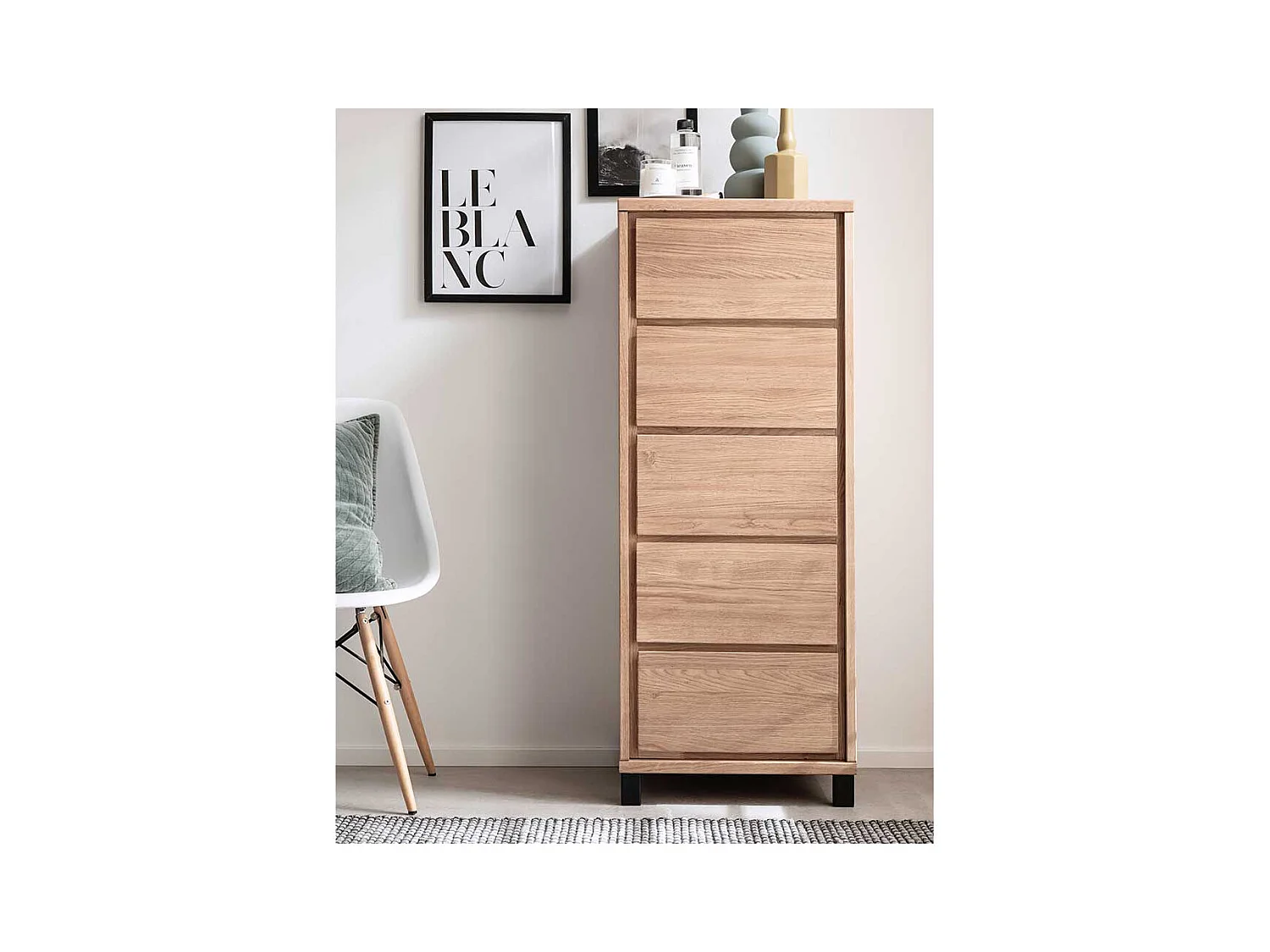 Säulenkommode aus Eiche Massivholz fünf Schubladen