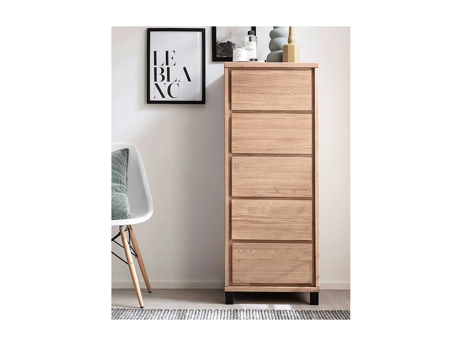 Säulenkommode aus Eiche Massivholz fünf Schubladen