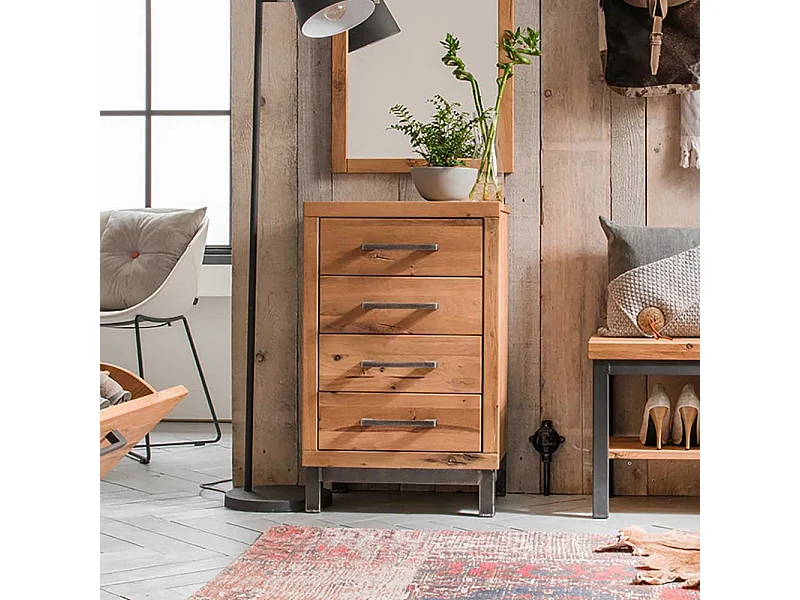 Schubkastenkommode aus Wildeiche & Buche Massivholz Eisen