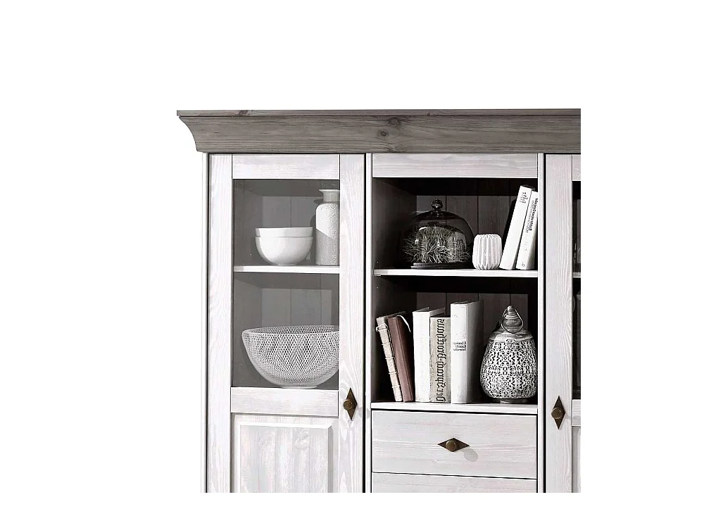 Landhaus Highboard in Weiß Grau Kiefer teilmassiv