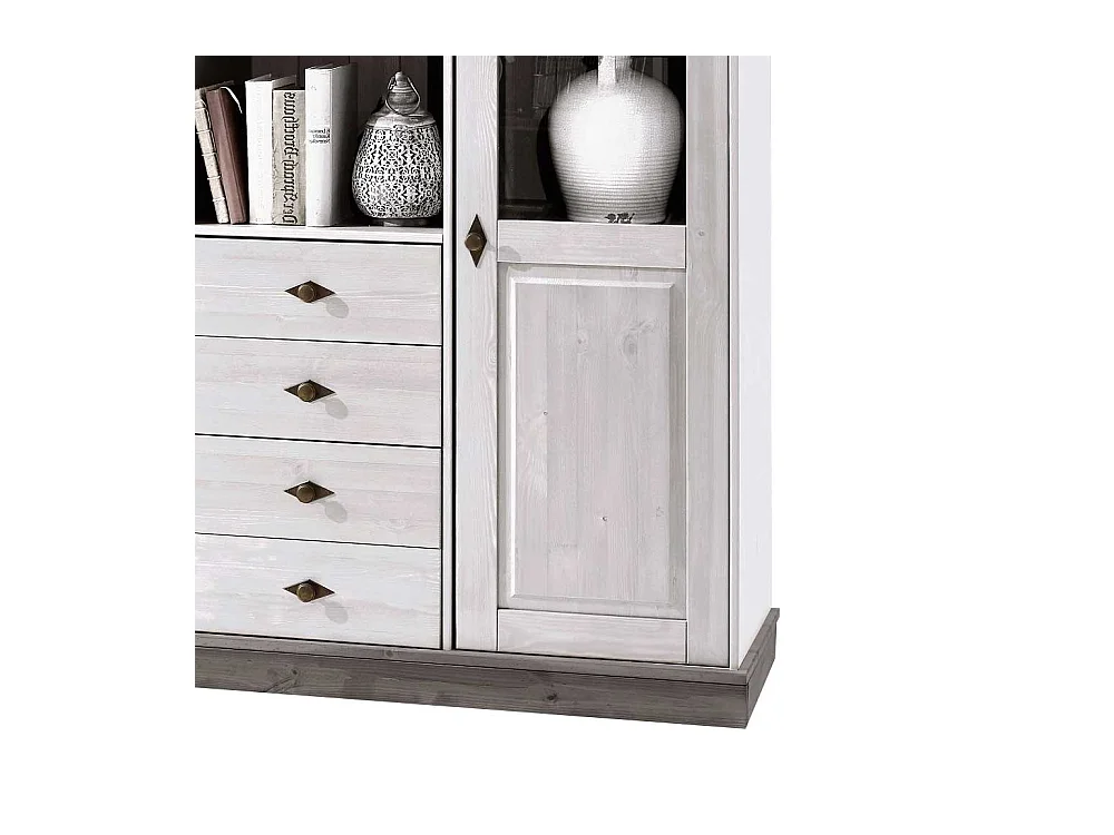 Landhaus Highboard in Weiß Grau Kiefer teilmassiv